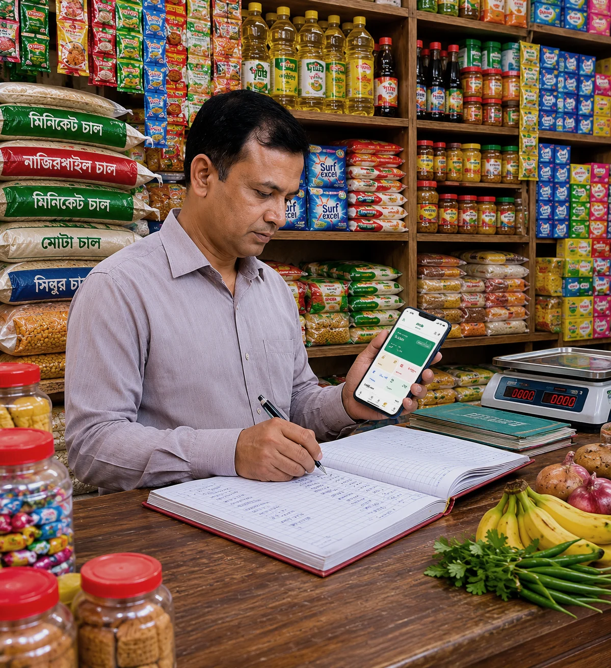 Merchant digitizing a paper ledger with DokanERP