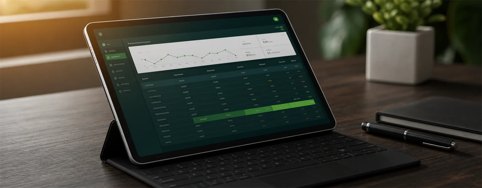 DokanERP monthly report dashboard on a tablet